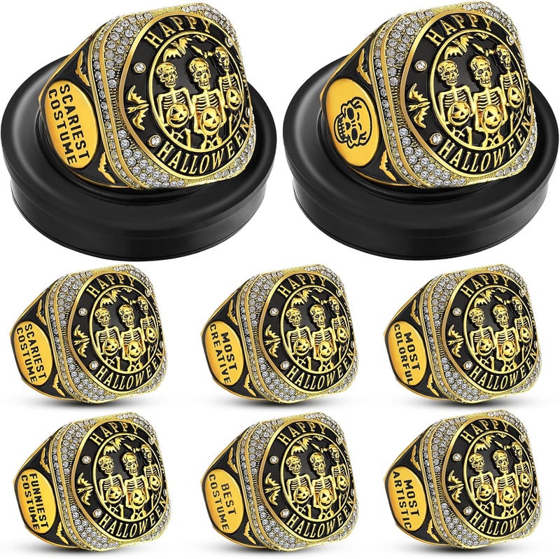 Highergo Halloween Skeleton Championship Trophy Rings Trunk or Treat Costume Contest Award Prize Gift with Neck Chain Stand 1st 2nd 3rd Championship Ring for Halloween Costume Winner - Image 1